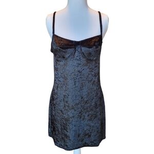 Vintage SoftWear Black Crushed Velvet Spaghetti Strap Mini Dress
